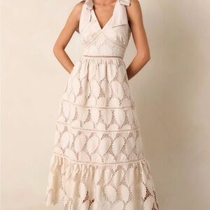 Just Me Lace Maxi Dress in Light Beige